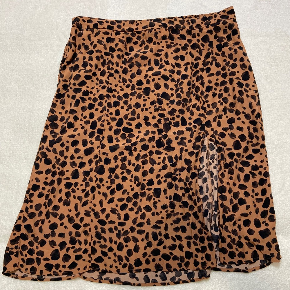 Ava & Viv Womens 2X Leopard Animal Print Midi Skirt Brown Black Side Slit Rayon